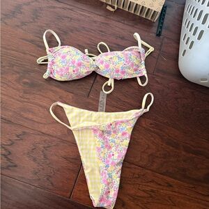 Floral Bikini Set with Yellow Accents